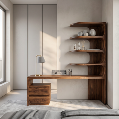 Scandinavian Writing Desk With Integrated Storage Hutch For Bedroom And Workspace