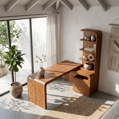 Modern Desk With Built In Bookshelf For Home Office And Workspace