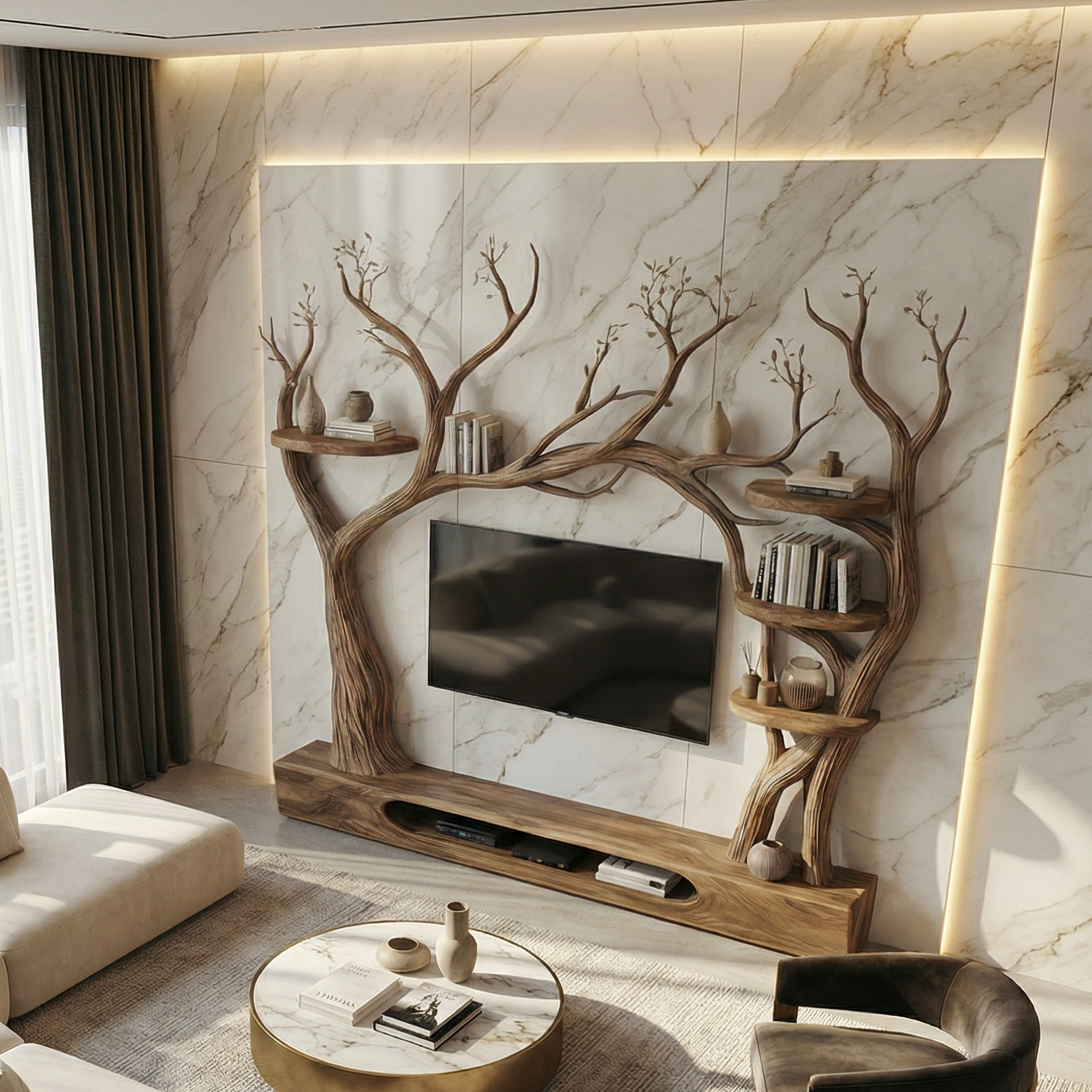 Rustic Tree Inspired TV Stand For Living Room And Interior Decor