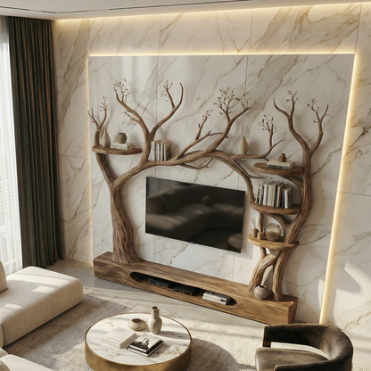 Rustic Tree Inspired TV Stand For Living Room And Interior Decor