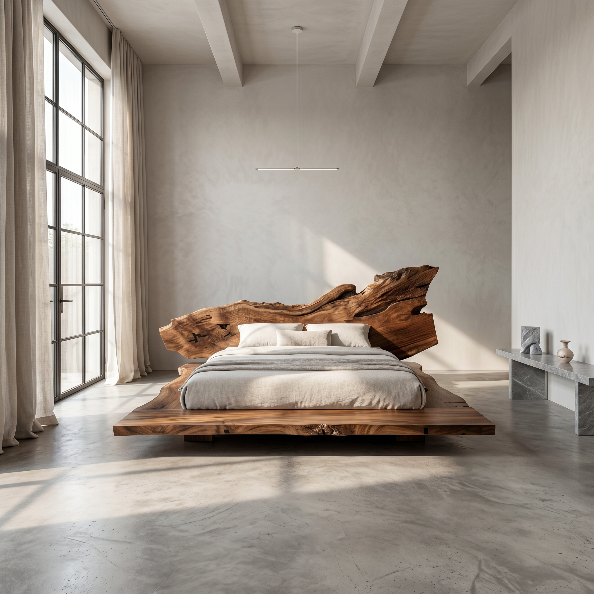 Modern Bed Frame With Live Edge Wood Headboard For Bedroom