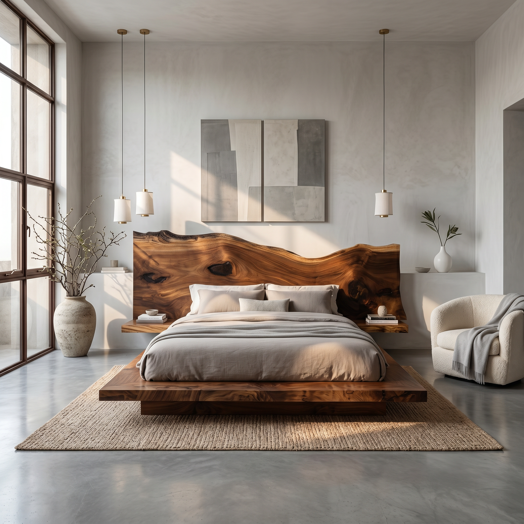 Modern Solid Wood Bed Frame With Floating Platform Design For Bedroom