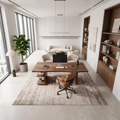 Rustic Executive Desk With Built In Bookshelf And Solid Wood Design For Home Office