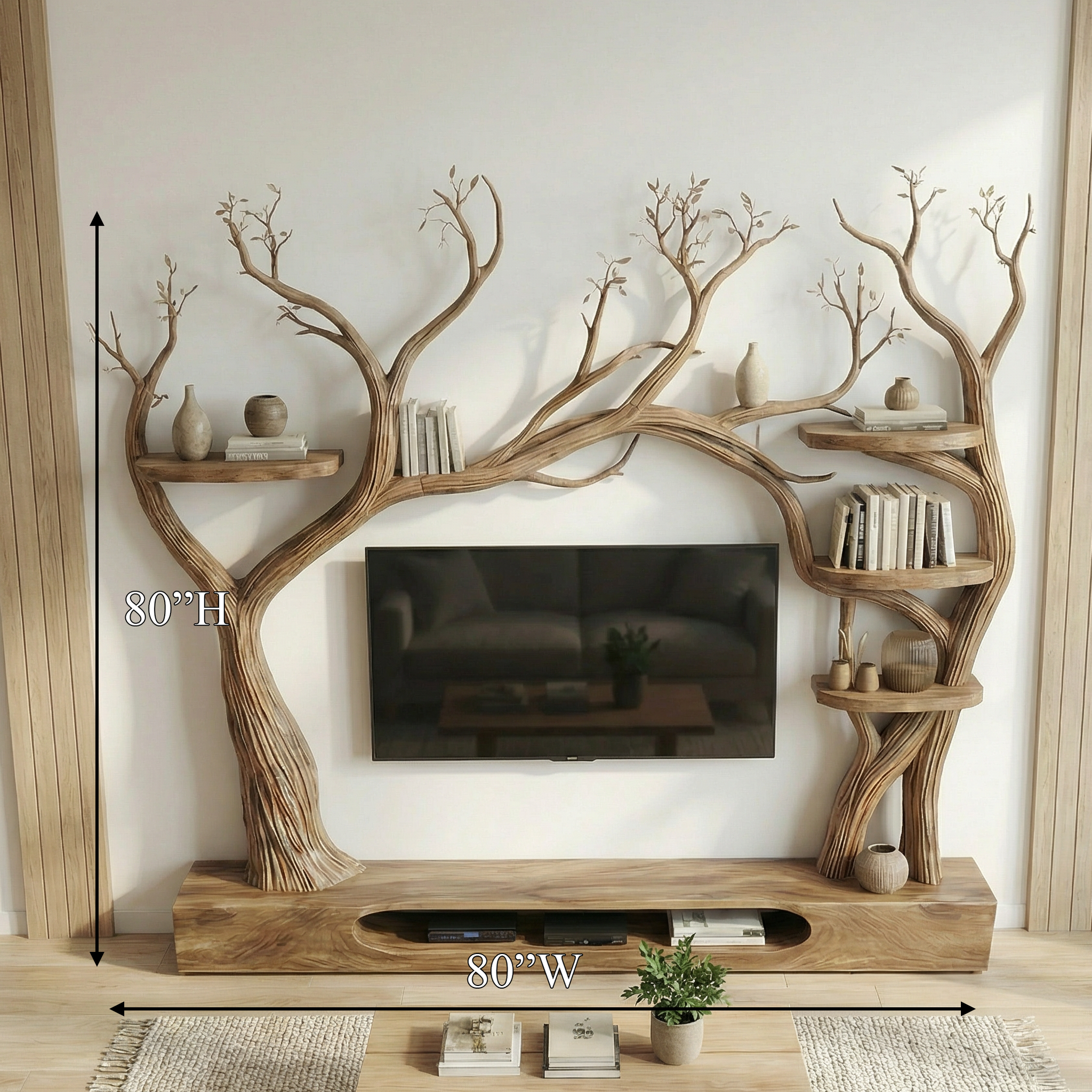 Rustic Tree Inspired TV Stand For Living Room And Interior Decor