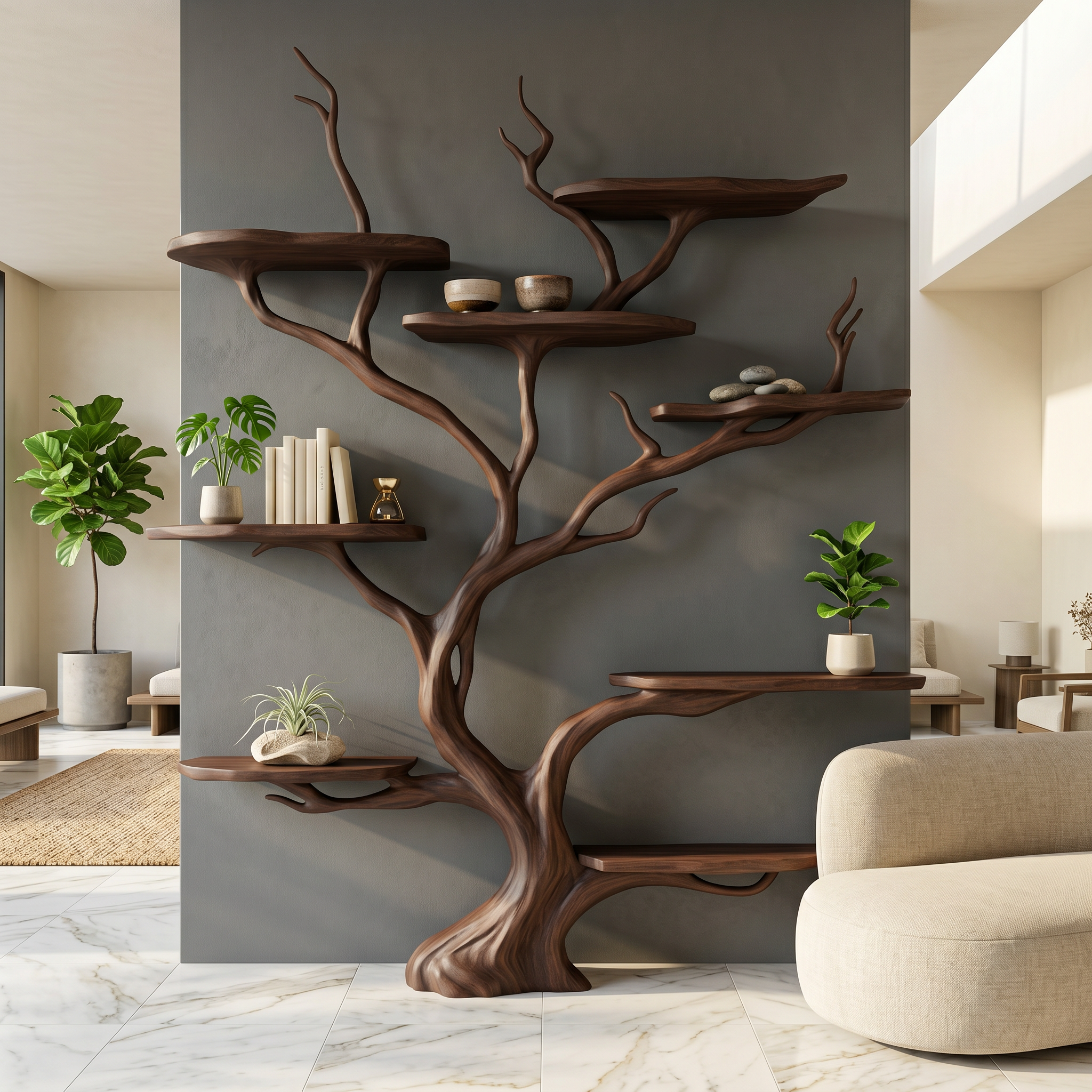Wall Mounted Tree Shelf Natural Wood Unique Gift