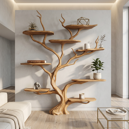 Wall Mounted Tree Shelf Natural Wood Unique Gift