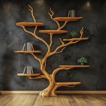 Wall Mounted Tree Shelf Natural Wood Unique Gift