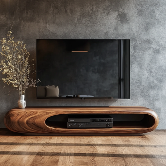 Sculptural Wood TV Stand Entertainment Unit Living Room