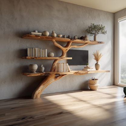 Rustic Tree TV Console Living Room Bedroom Wall Display