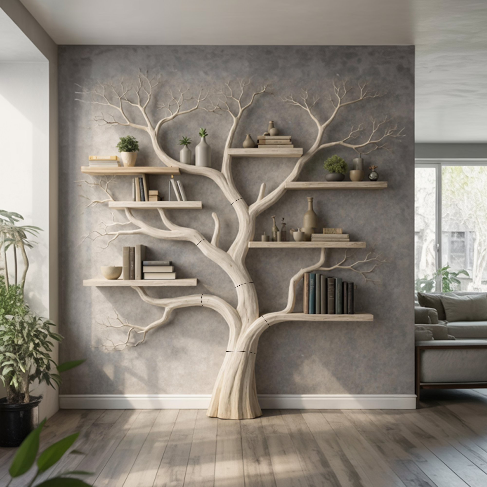Rustic Wooden Tree Bookshelf For Bedroom Or Living Room