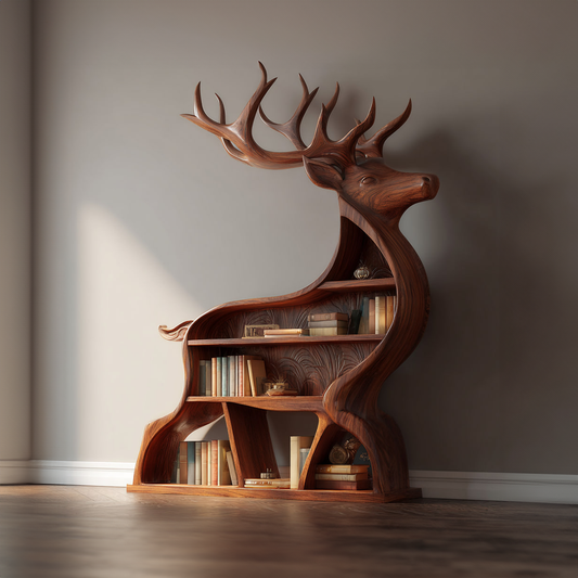 Rustic Deer Themed Bookshelf Farmhouse Entryway Living Room