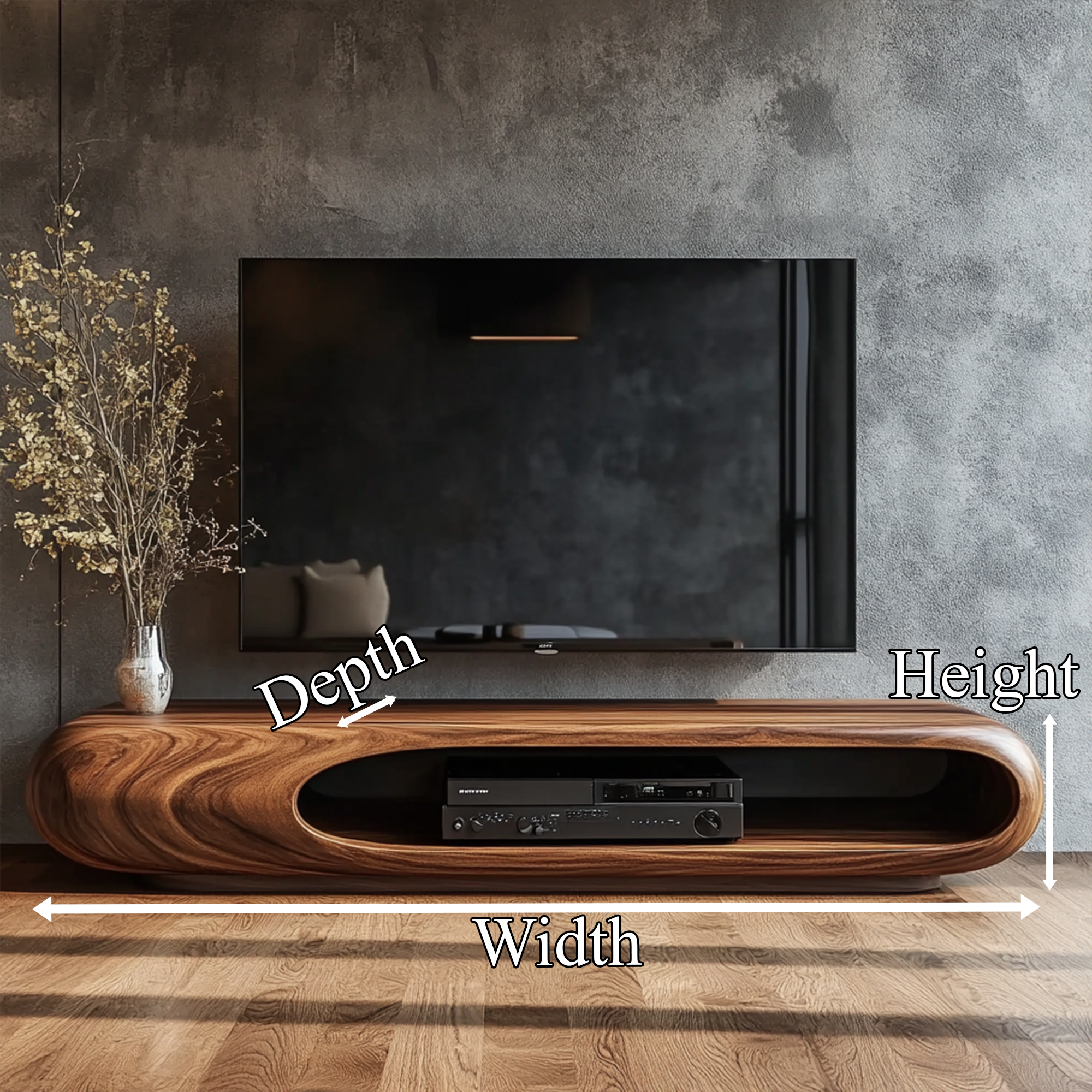 Sculptural Wood TV Stand Entertainment Unit Living Room