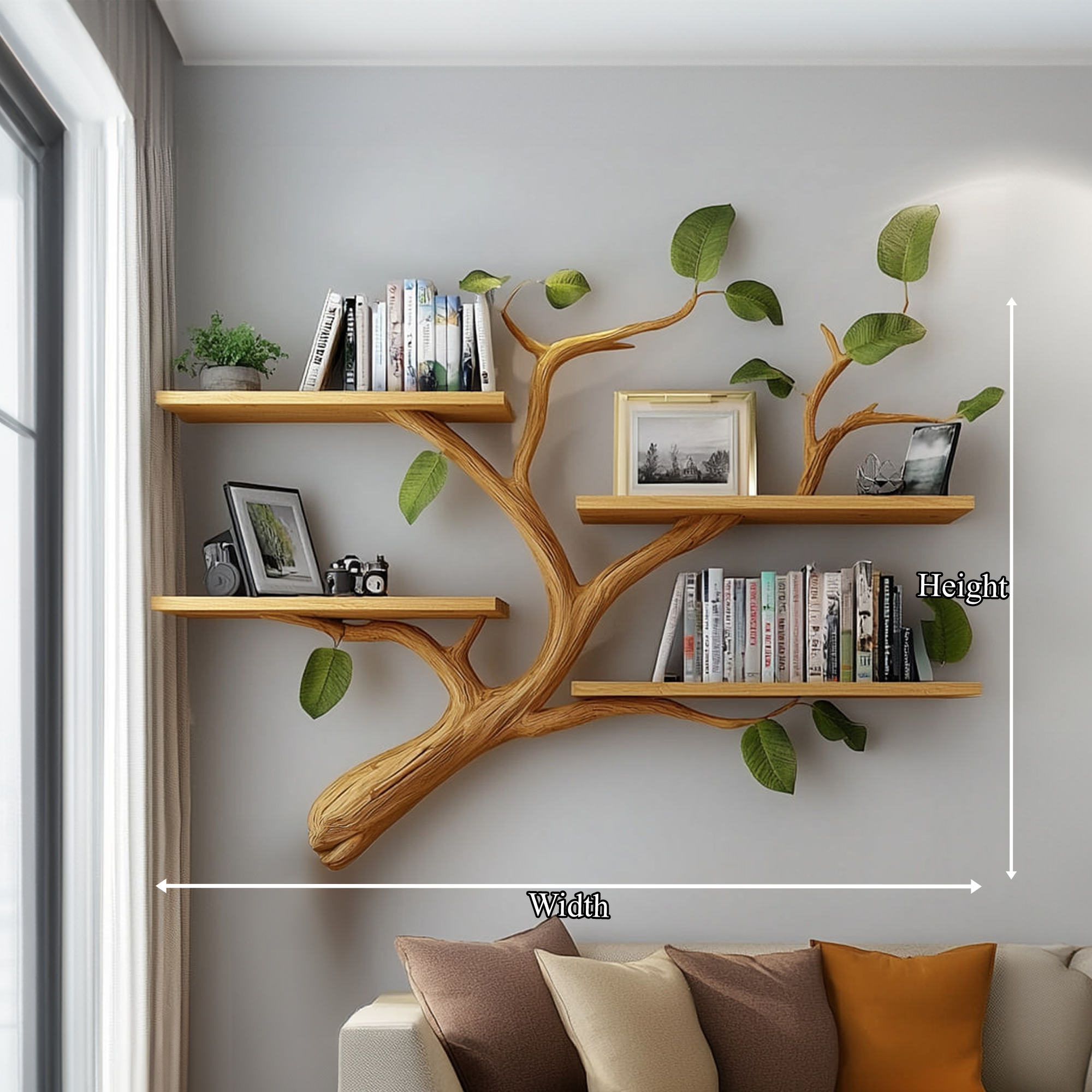 Mid Century Tree Branch Wall Display Shelf For Living Room