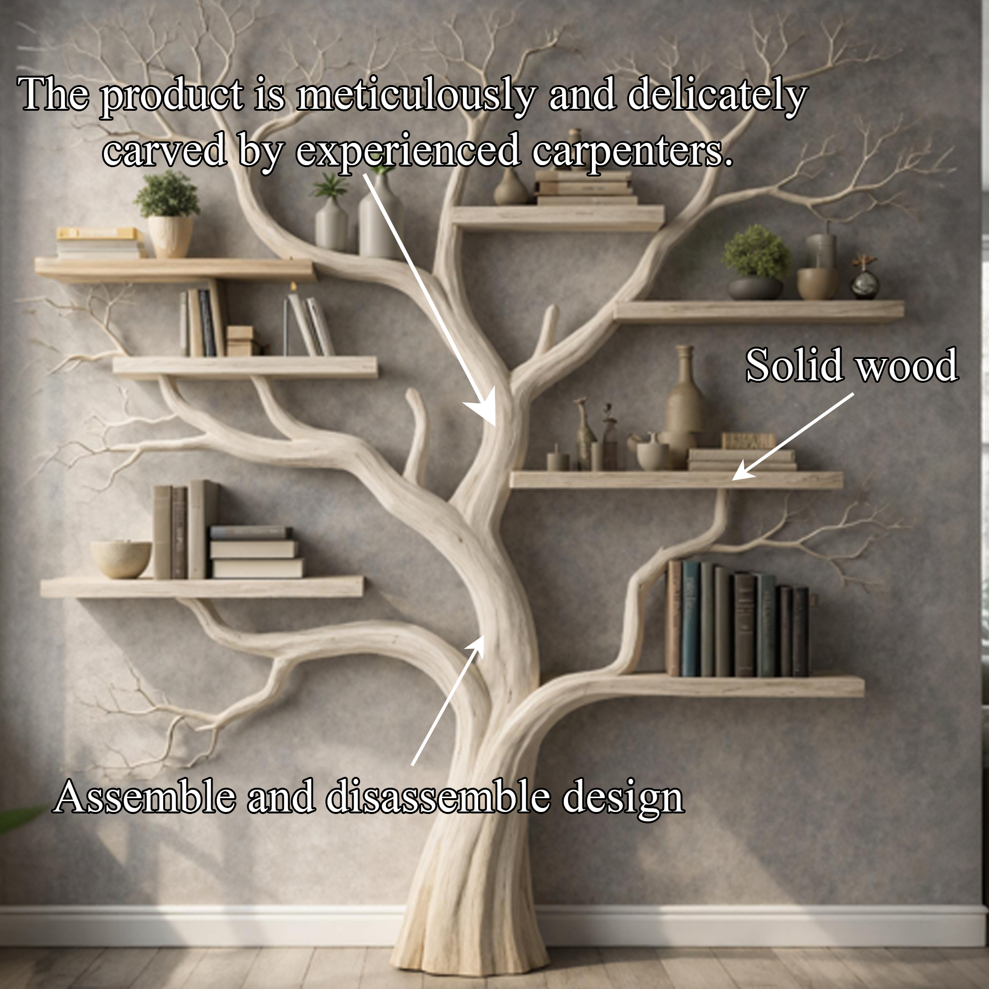 Rustic Wooden Tree Bookshelf For Bedroom Or Living Room