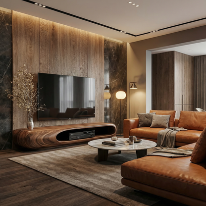 Sculptural Wood TV Stand Entertainment Unit Living Room