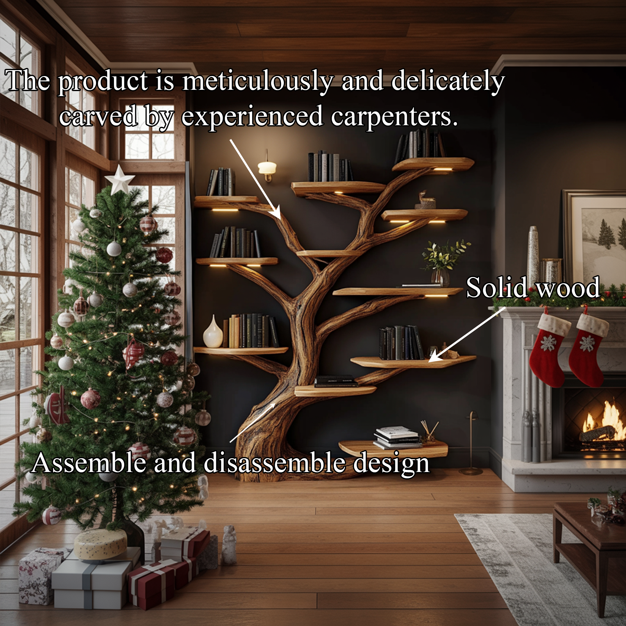 Rustic Tree Shelf Christmas Holiday Living Room