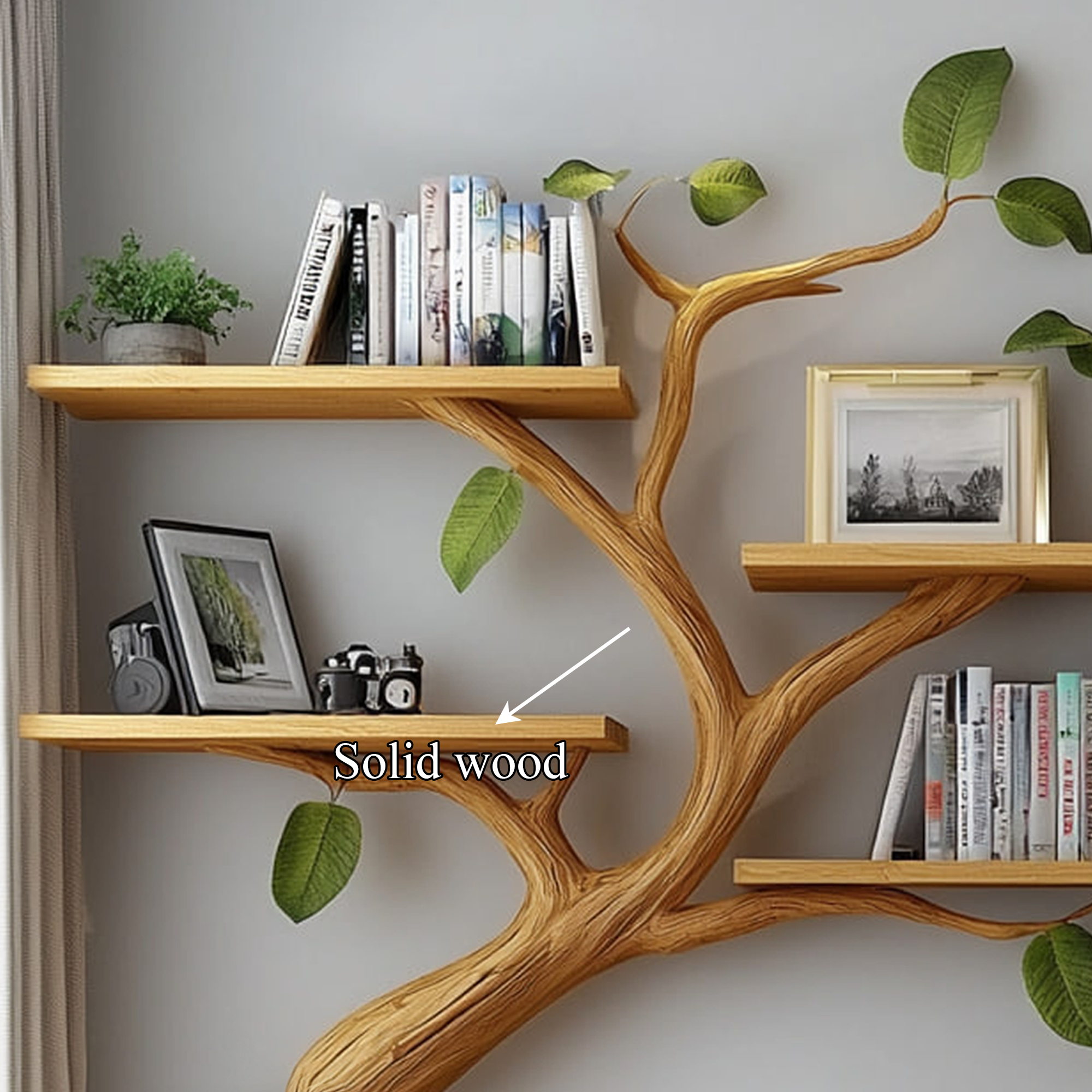 Mid Century Tree Branch Wall Display Shelf For Living Room