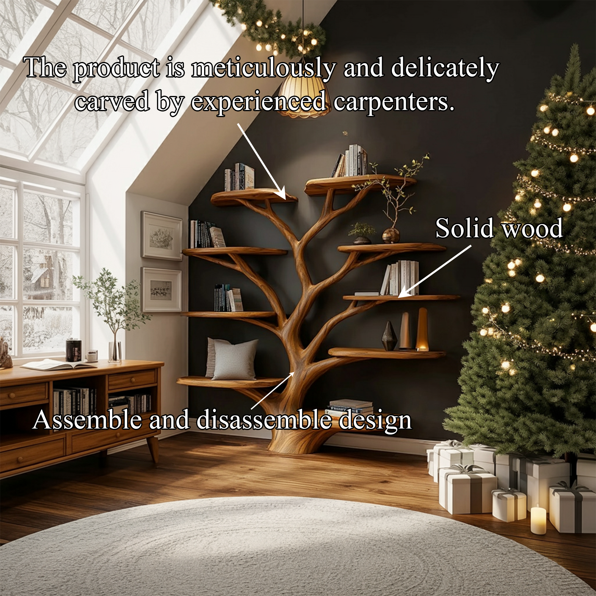 Rustic Christmas Tree Shelf Living Room Holiday Display