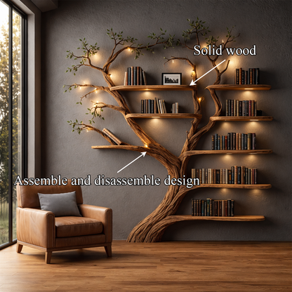 Rustic Organic Tree Bookshelf Handcrafted Wall Art For Home