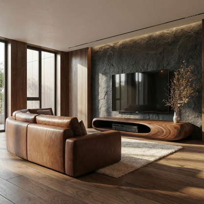 Sculptural Wood TV Stand Entertainment Unit Living Room