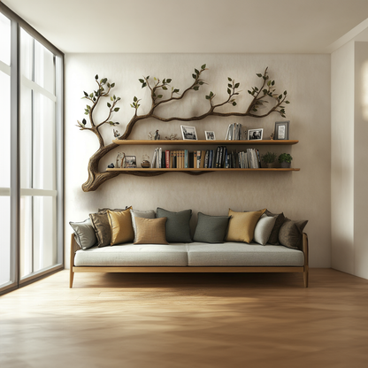 Organic Tree Branch Wall Bookshelf For Living Room