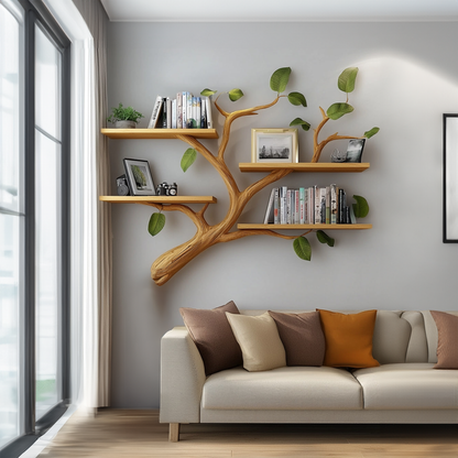 Mid Century Tree Branch Wall Display Shelf For Living Room