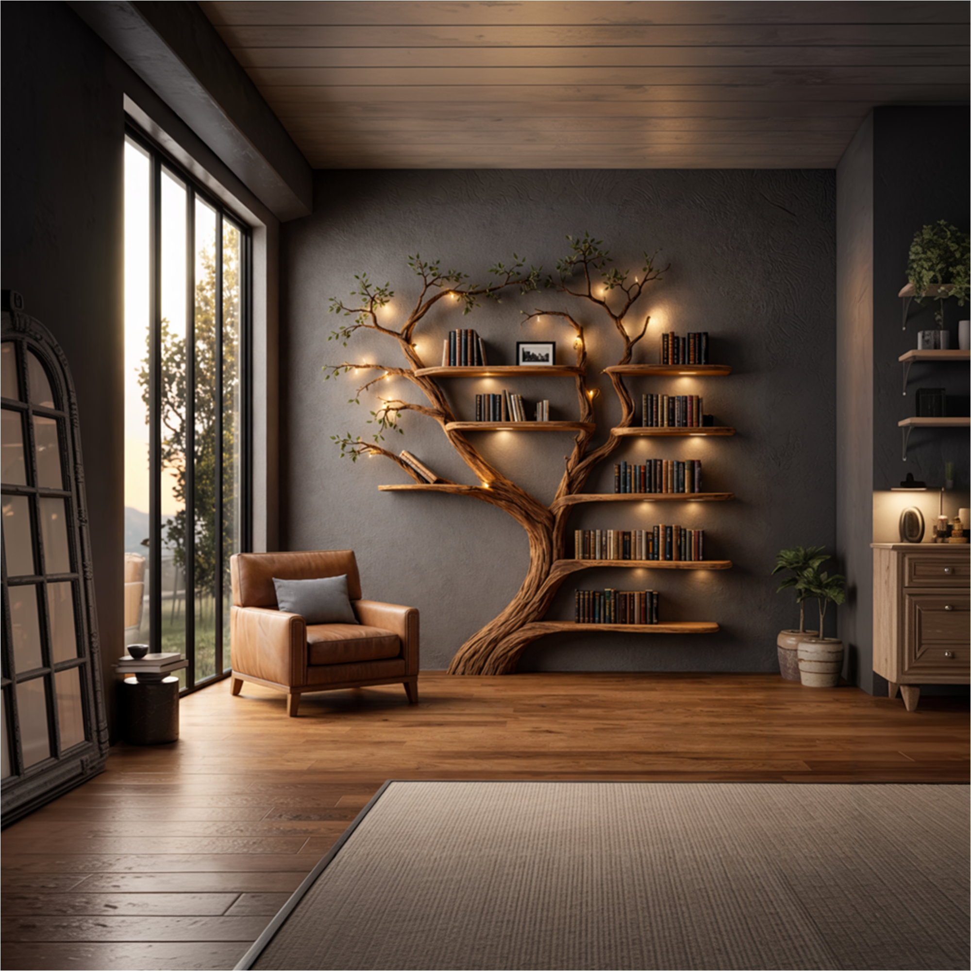 Rustic Organic Tree Bookshelf Handcrafted Wall Art For Home