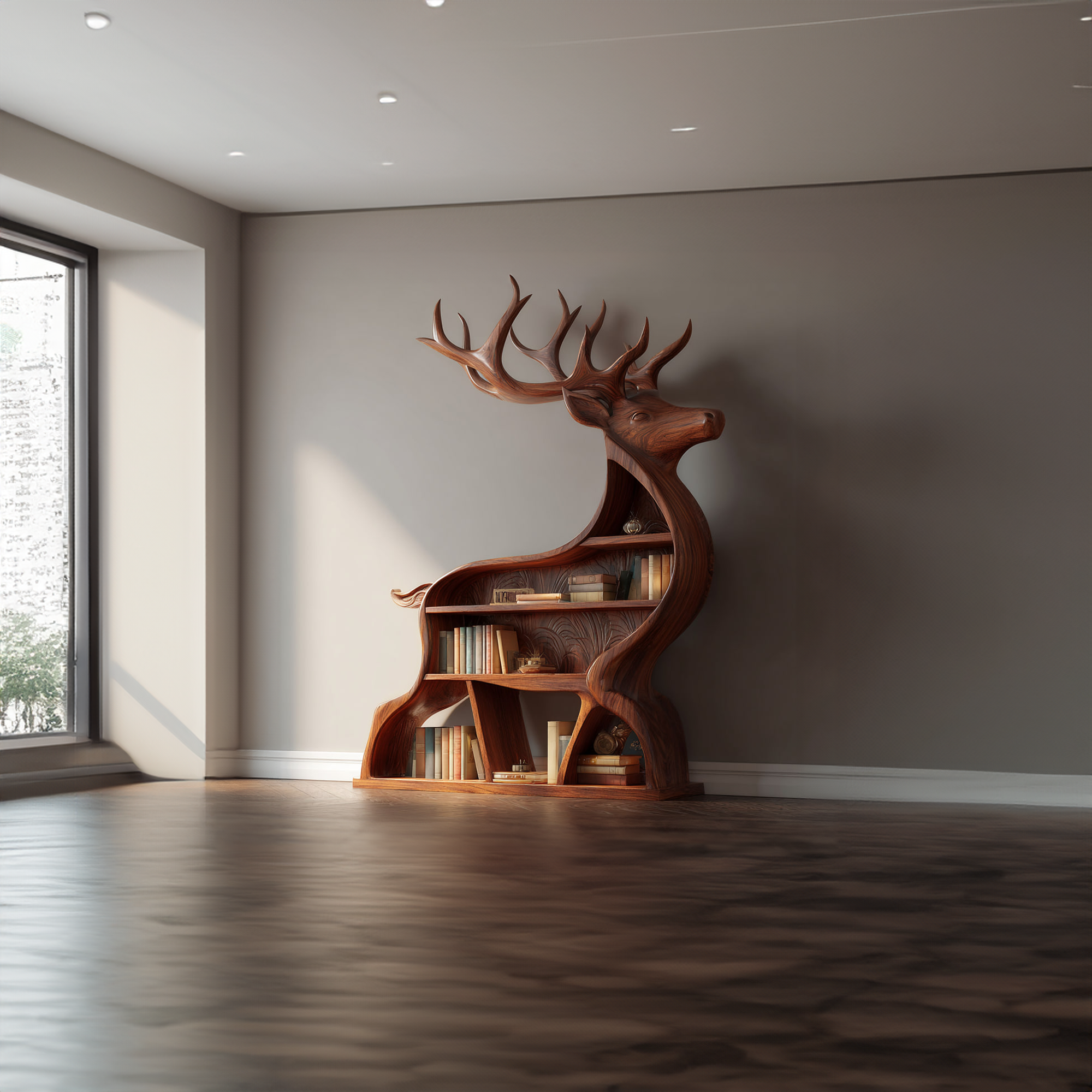 Rustic Deer Themed Bookshelf Farmhouse Entryway Living Room