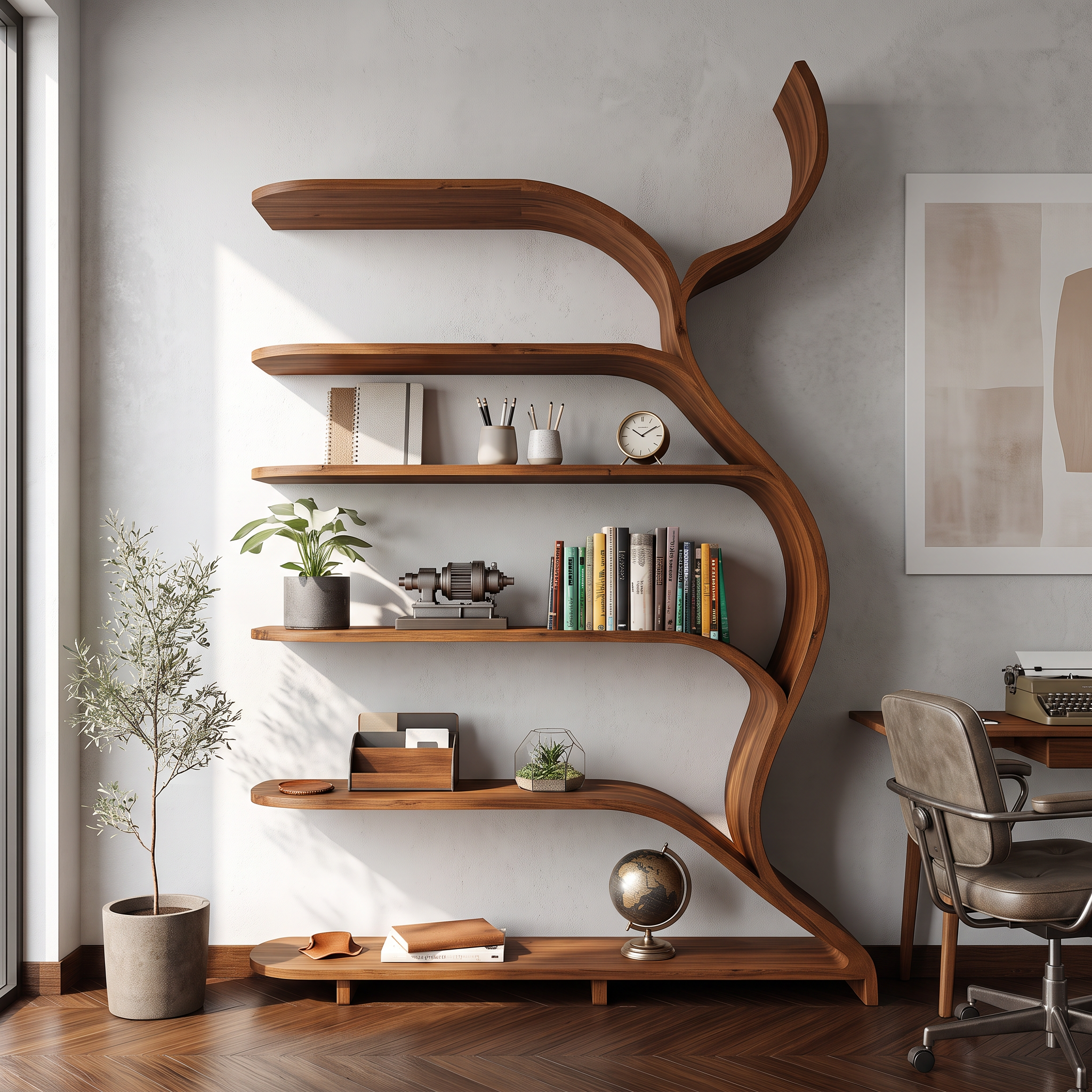 Tree Branch Bookshelf Solid Wood Farmhouse Wall Gift