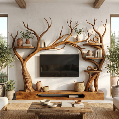 Rustic Tree Inspired TV Stand For Living Room And Interior Decor