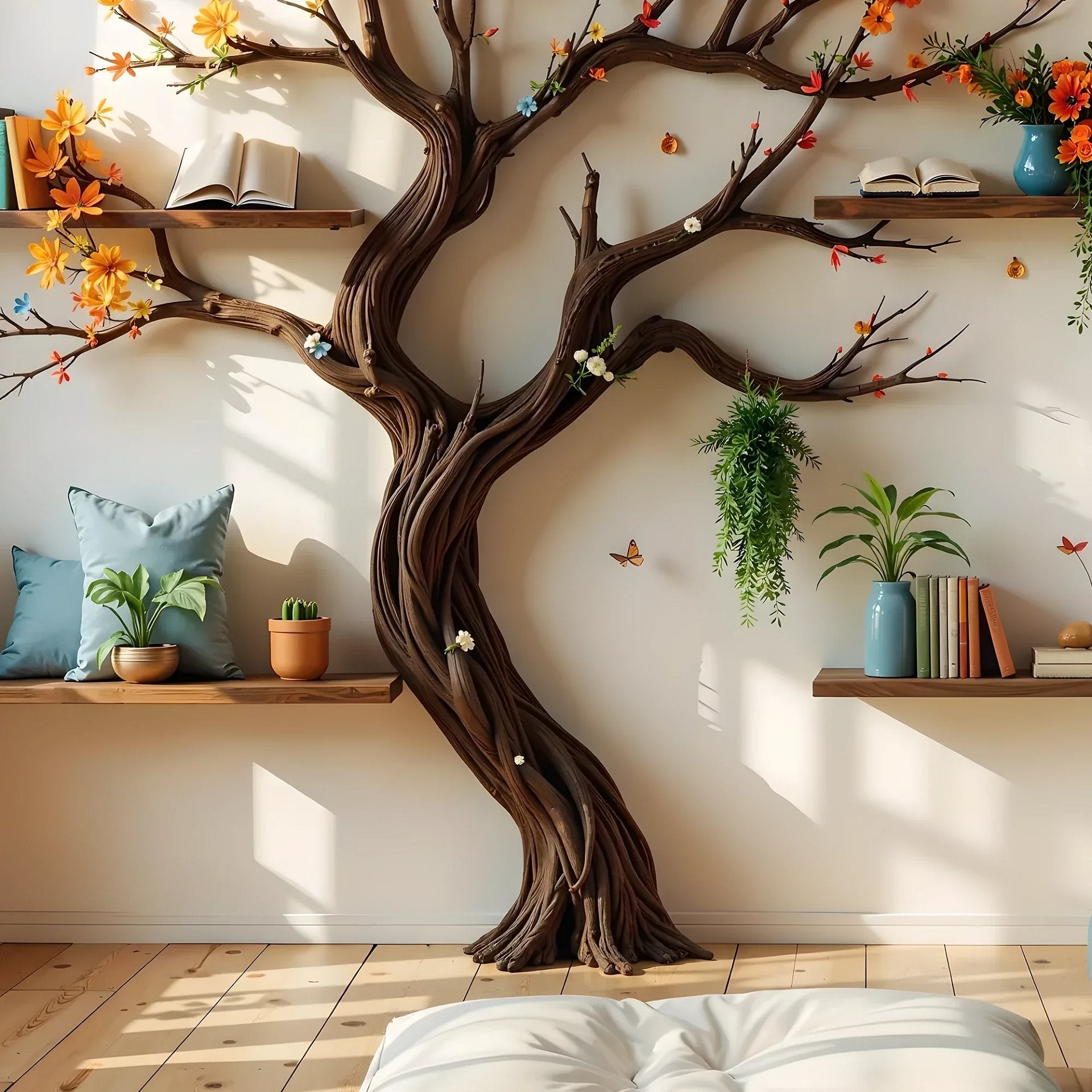 Handmade Wooden Tree Branch Bookshelf