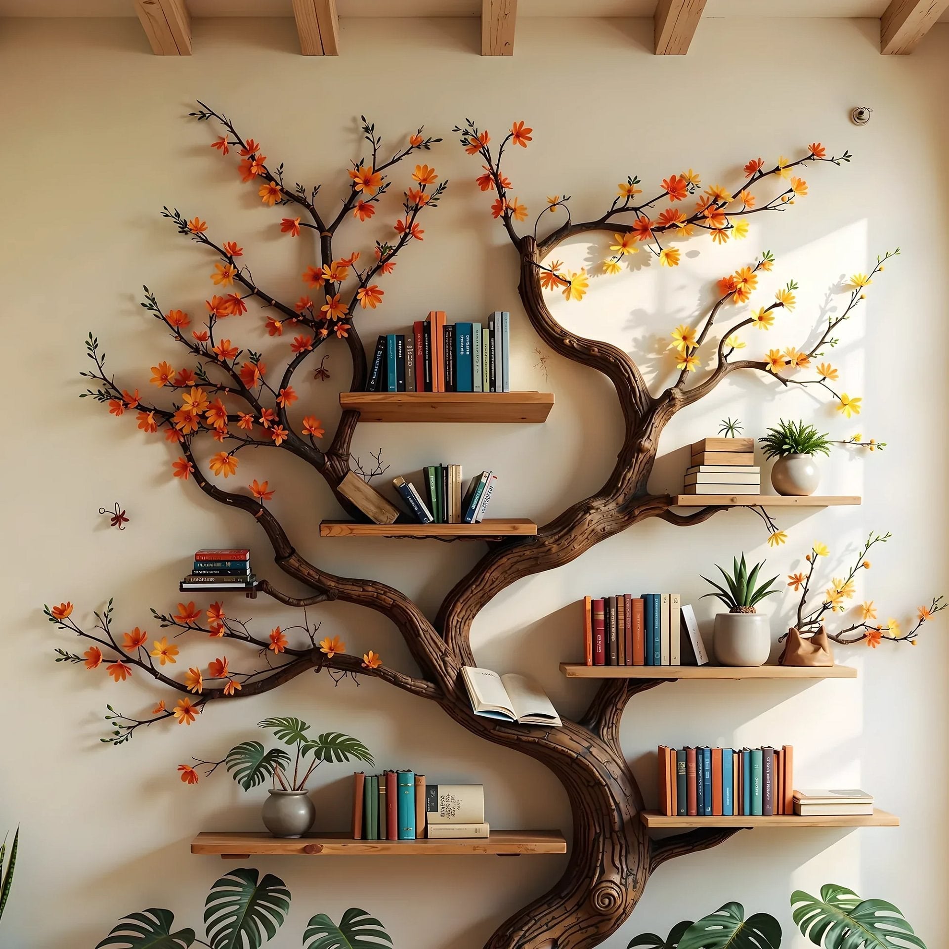 Branch-Shaped Wooden Bookshelf
