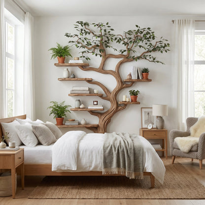 Black Tree Branch Bookshelf Wall Mount Mid Century
