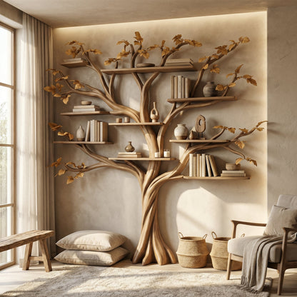 Rustic Halloween Tree Bookshelf Bedroom Wall Display