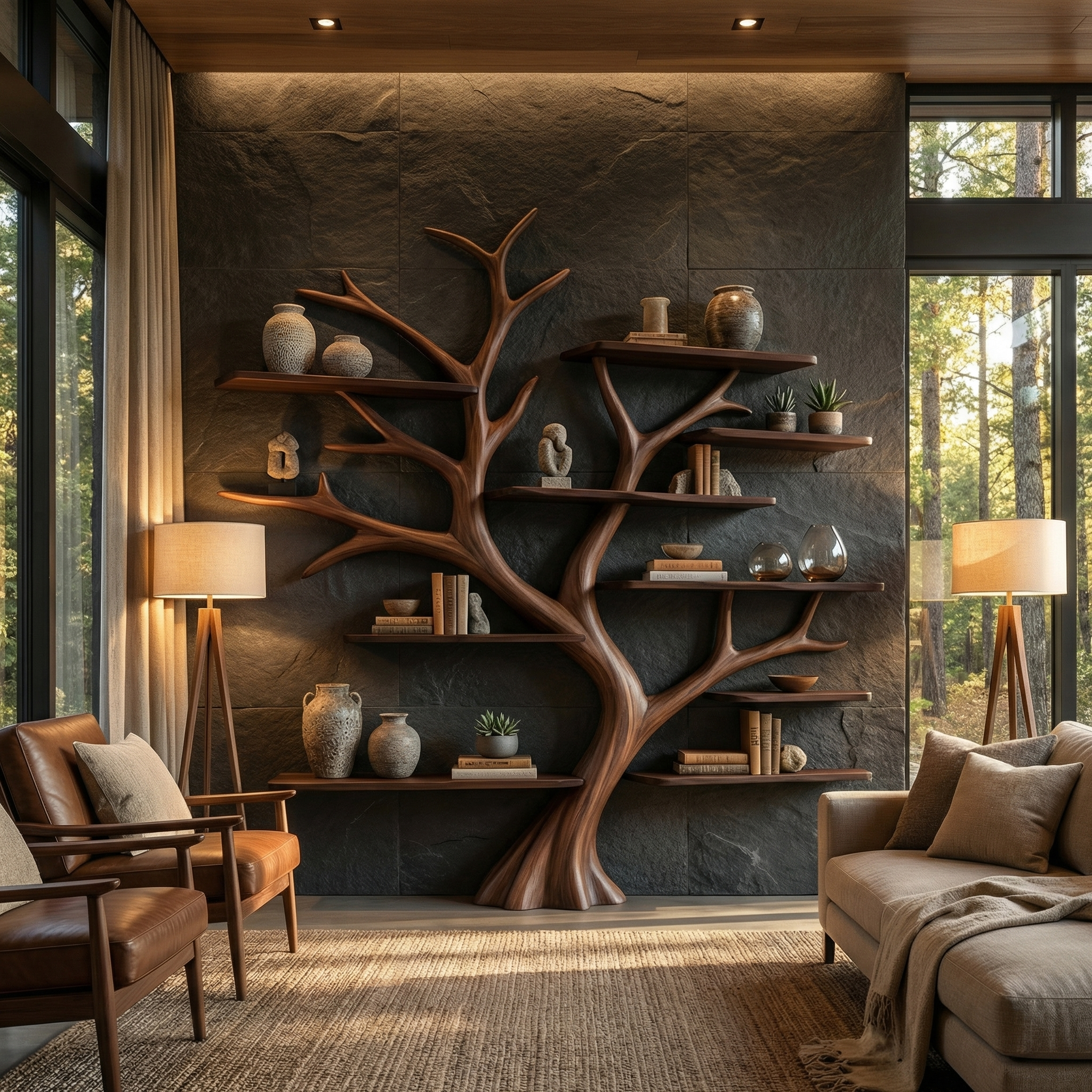 Rustic Wide Tree Bookshelf Home Office Or Living Room Storage