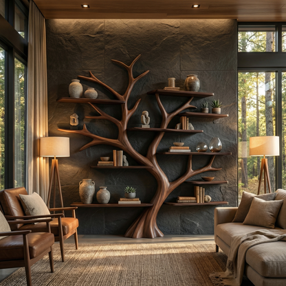 Rustic Wide Tree Bookshelf Home Office Or Living Room Storage
