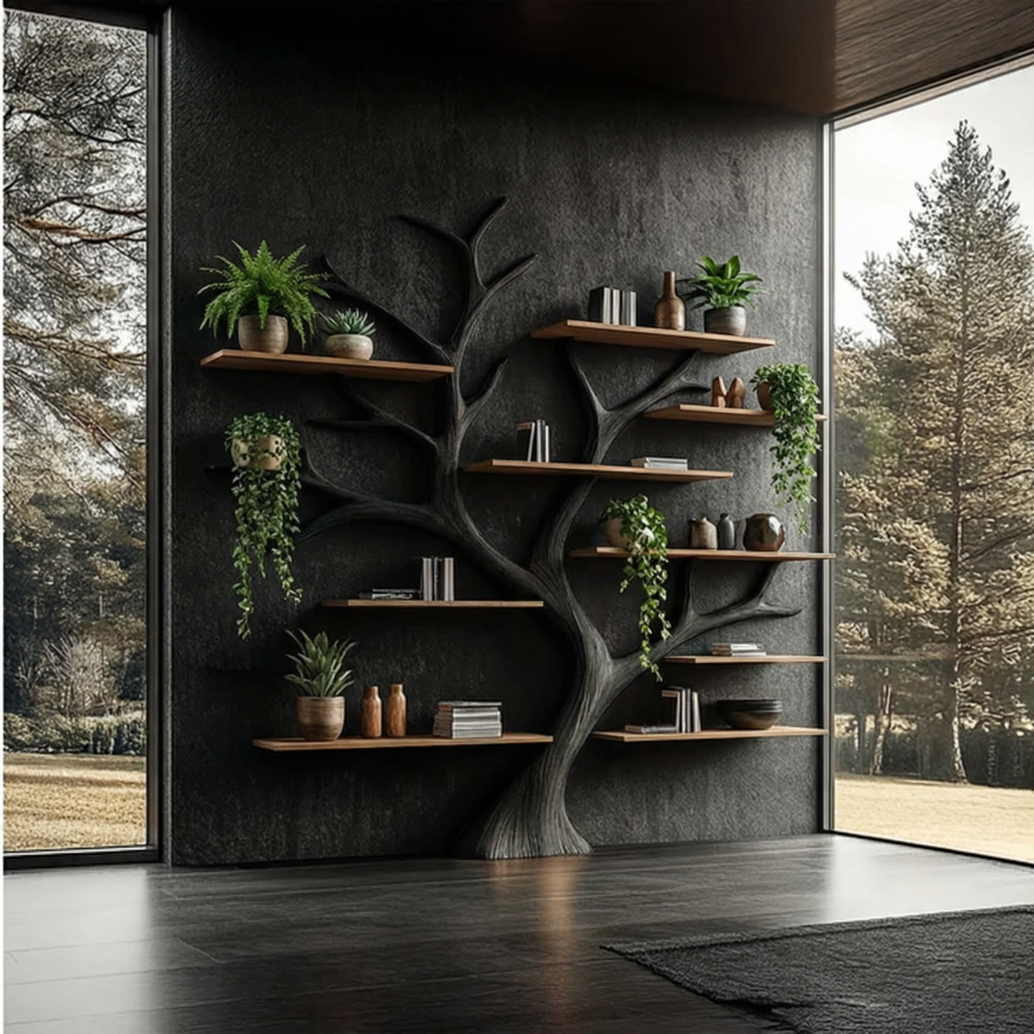 Rustic Wide Tree Bookshelf Home Office Or Living Room Storage
