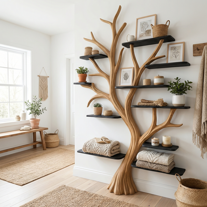 Rustic Wide Tree Bookshelf Home Office Or Living Room Storage