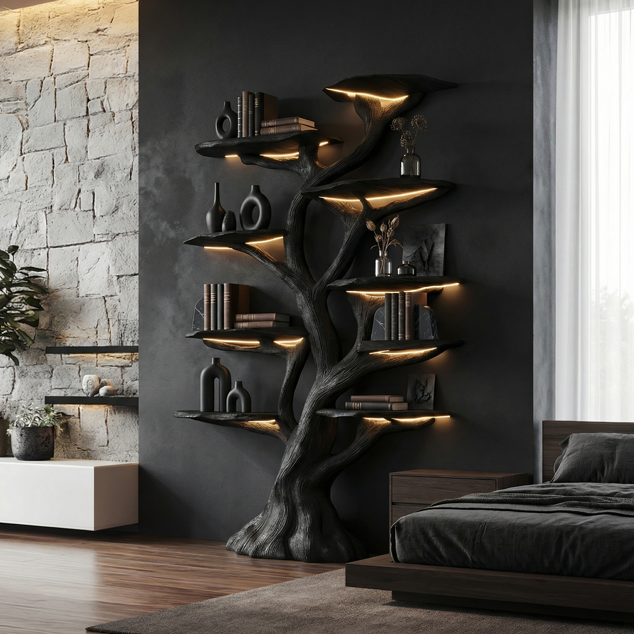 Wooden Tree Bookshelf Rustic Custom Display Gift