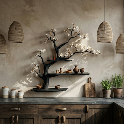 Modern Rustic Tree Shelf Solid Wood Wall Display Home Decor