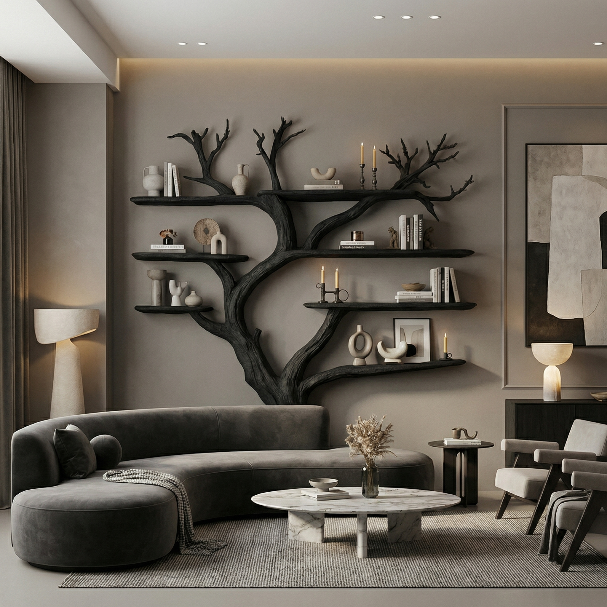Rustic Tree Bookcase Entryway Halloween