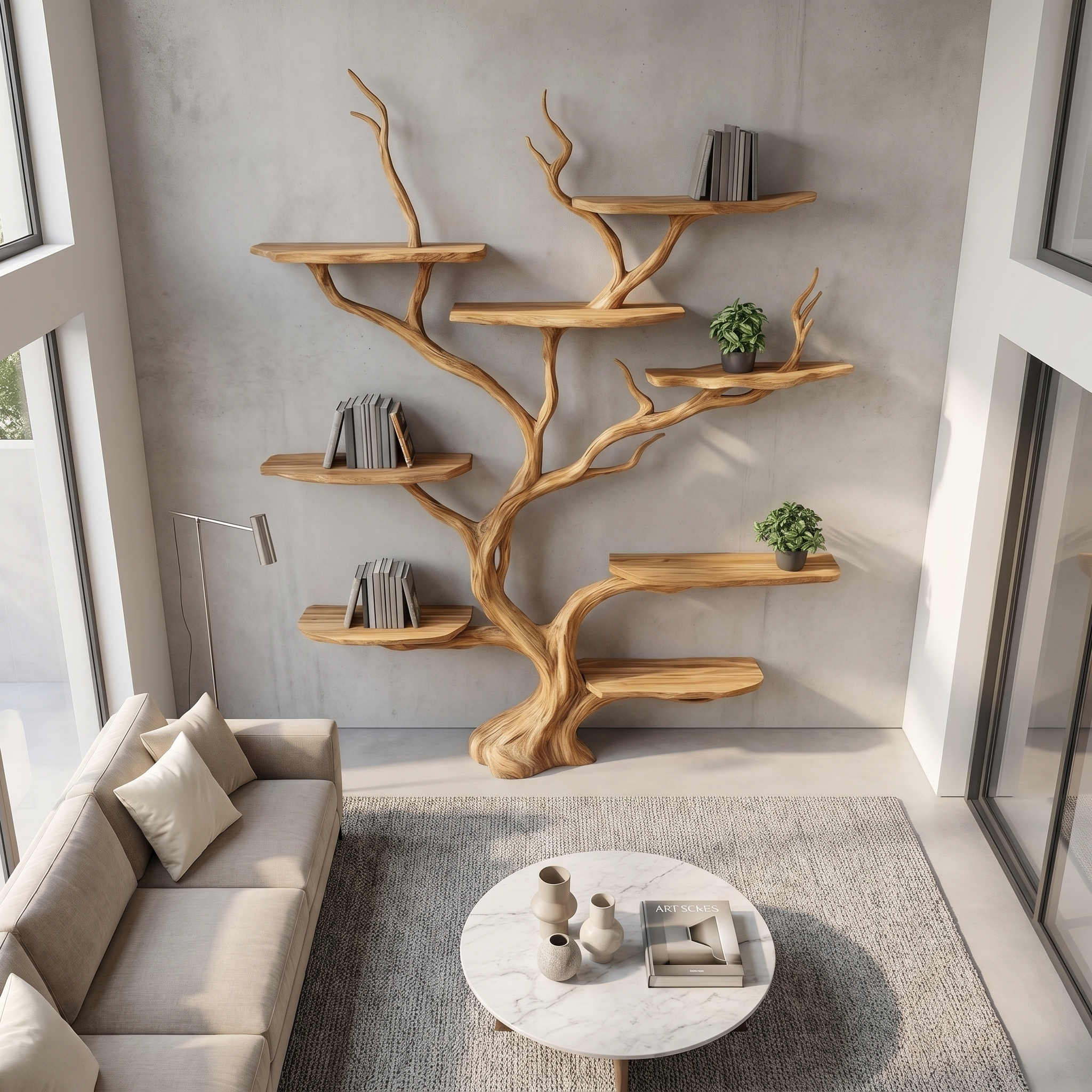 Wall Mounted Tree Shelf Natural Wood Unique Gift