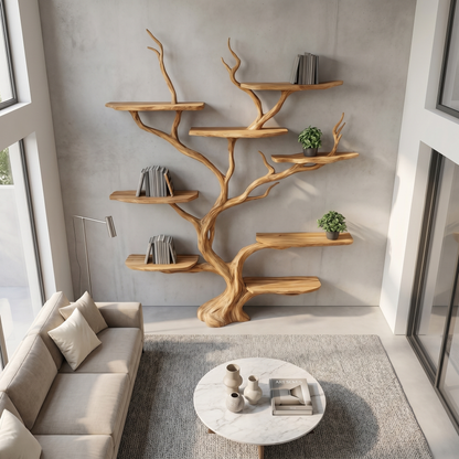 Wall Mounted Tree Shelf Natural Wood Unique Gift