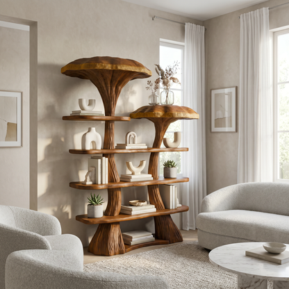 Mushroom Tree Bookshelf Wooden Nature Inspired Fantasy Gift