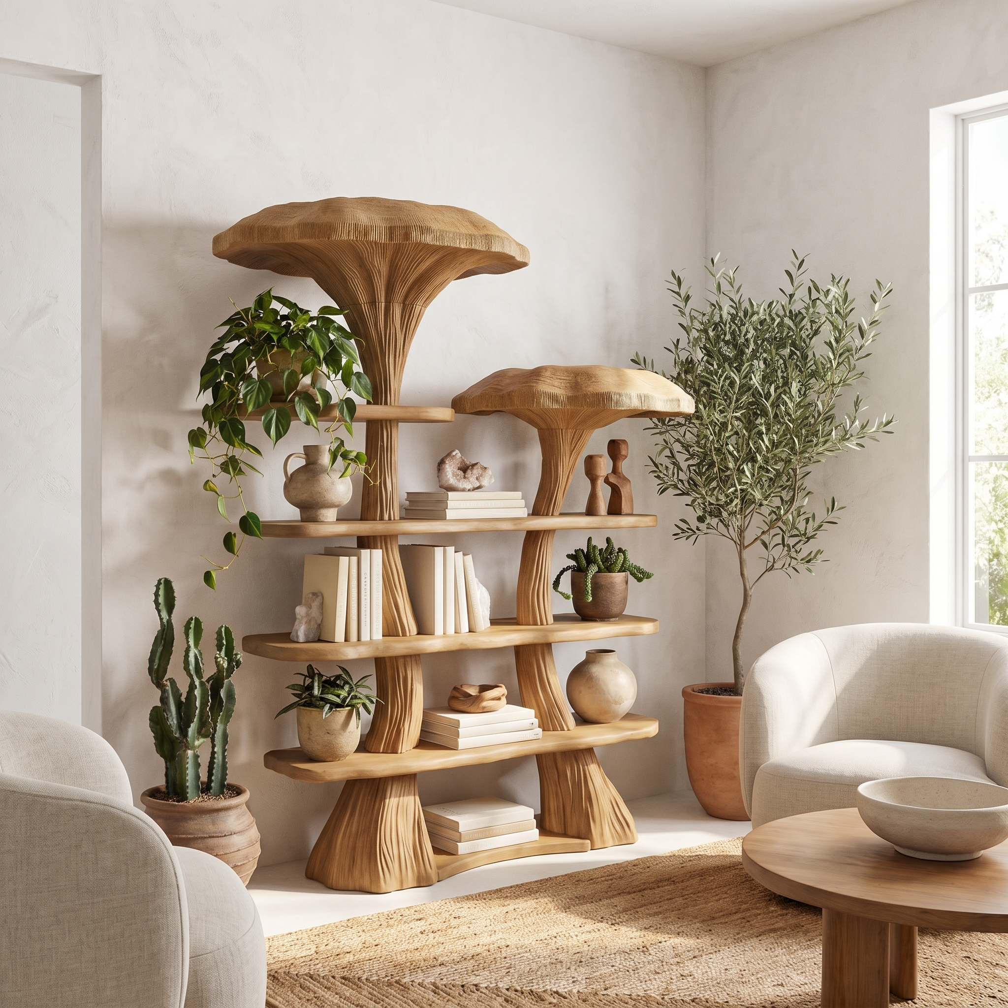 Mushroom Tree Bookshelf Wooden Nature Inspired Fantasy Gift