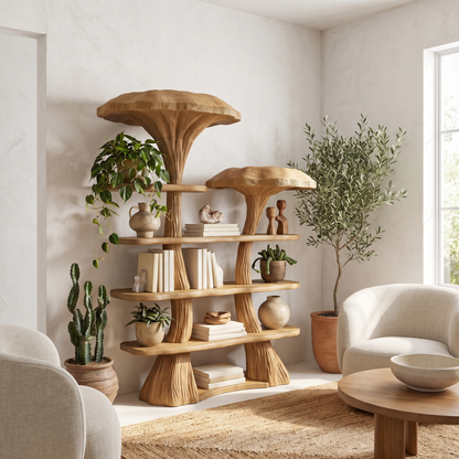 Mushroom Tree Bookshelf Wooden Nature Inspired Fantasy Gift