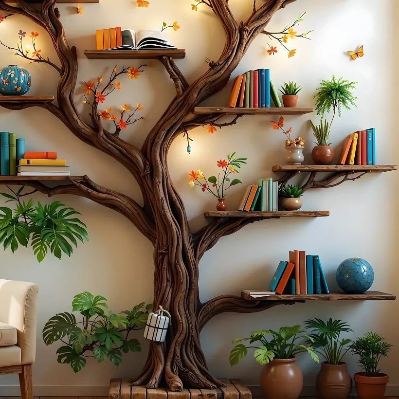Nature Wood Tree-Shaped Bookshelf