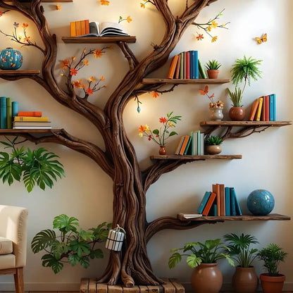 Nature Wood Tree-Shaped Bookshelf