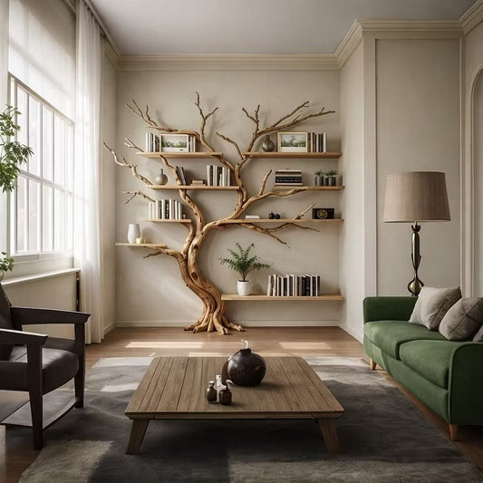 Solid Wood Bookcase on Wall Art Deco