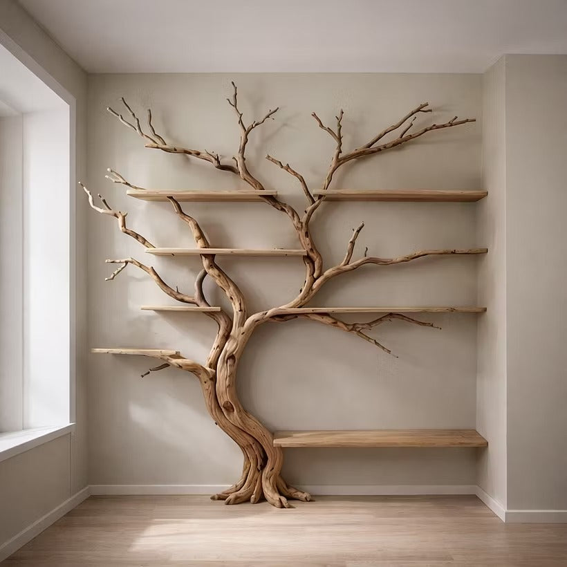 Solid Wood Bookcase on Wall Art Deco